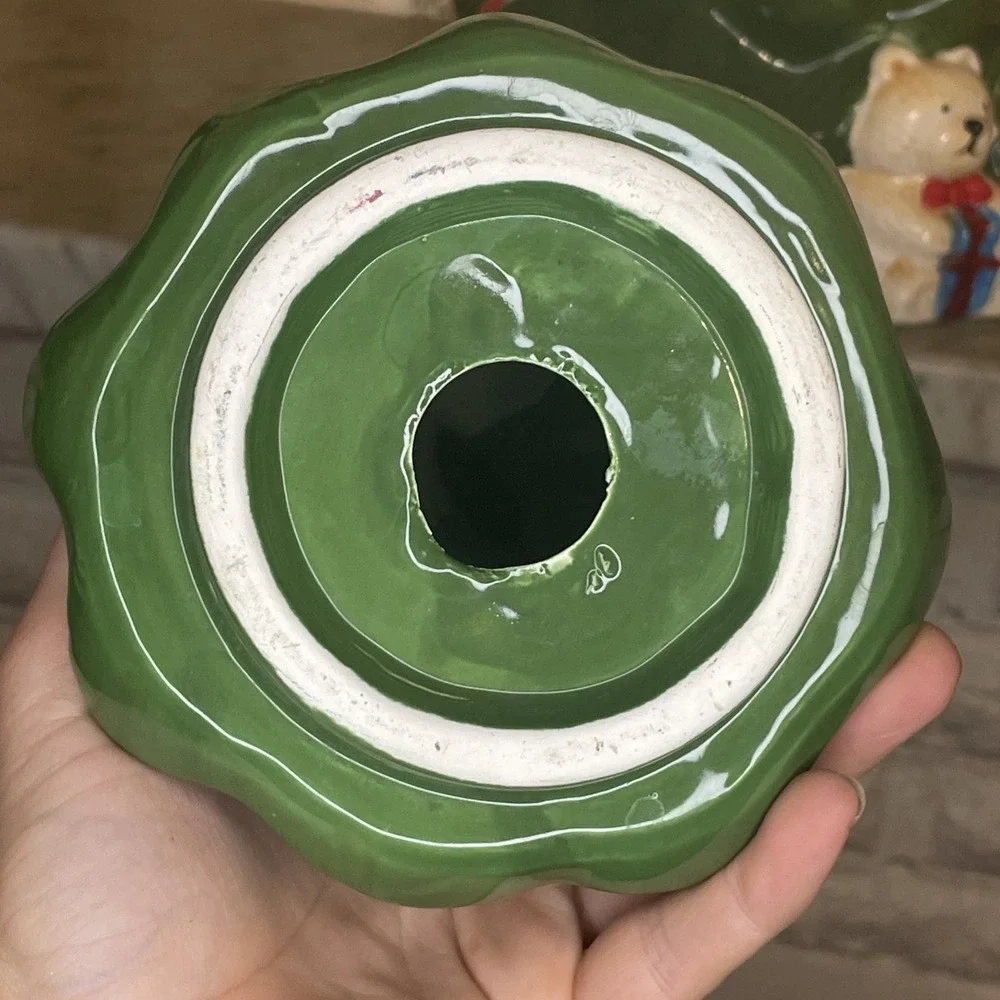 Vintage Ceramic Two Piece Christmas Tree Cookie Jar QVC Teddy Bear Star Horse